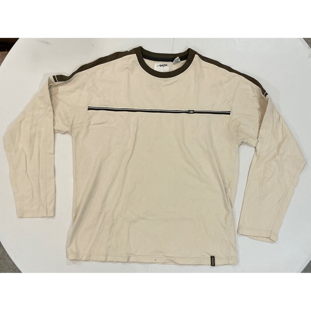 Y2K Point Zero Long Sleeve Shirt XL Cream Color Block Stripe Skate Streetwear